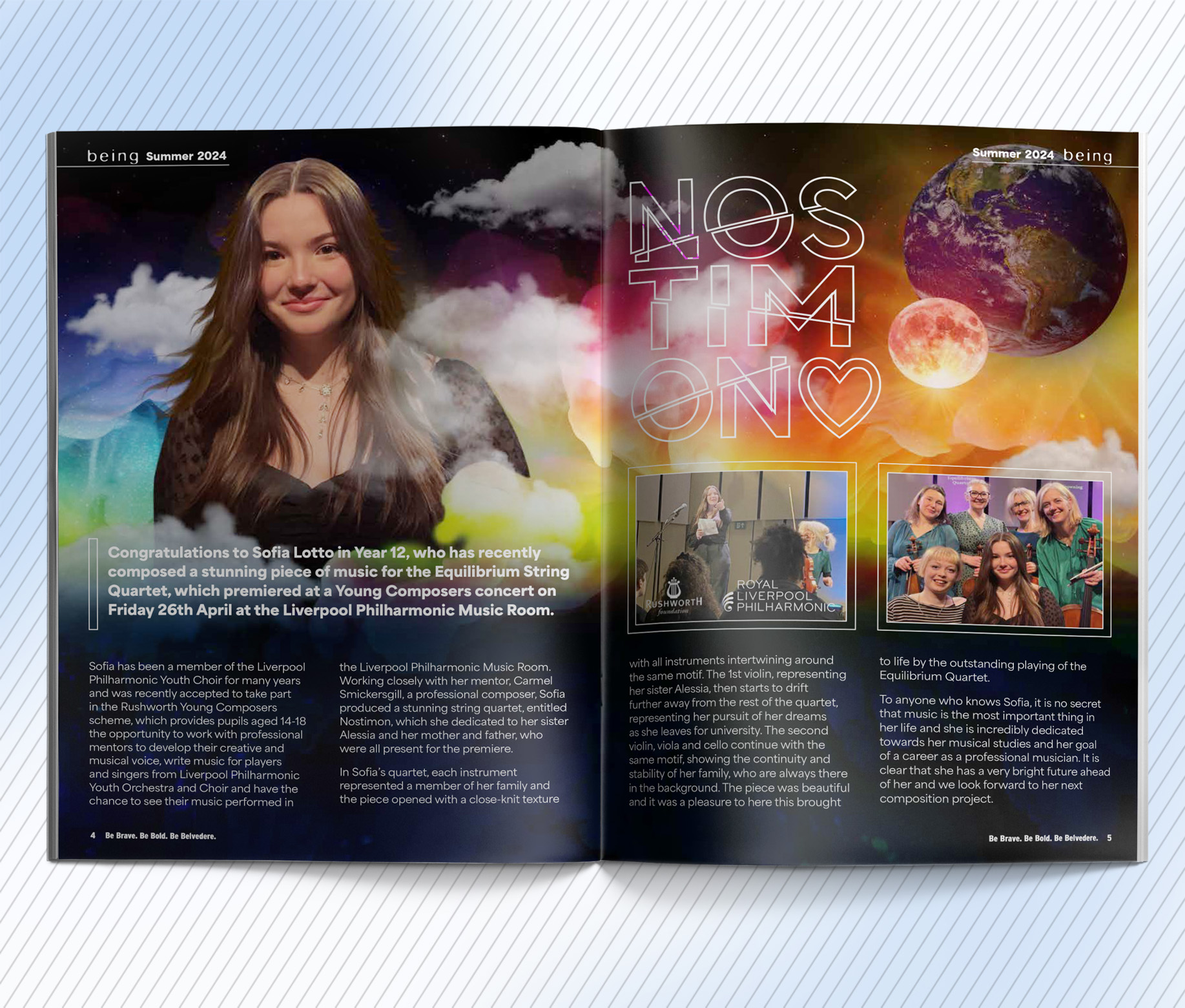 Belvedere Academy ezine magazine spread Being Summer 2024 Philharmonic performance